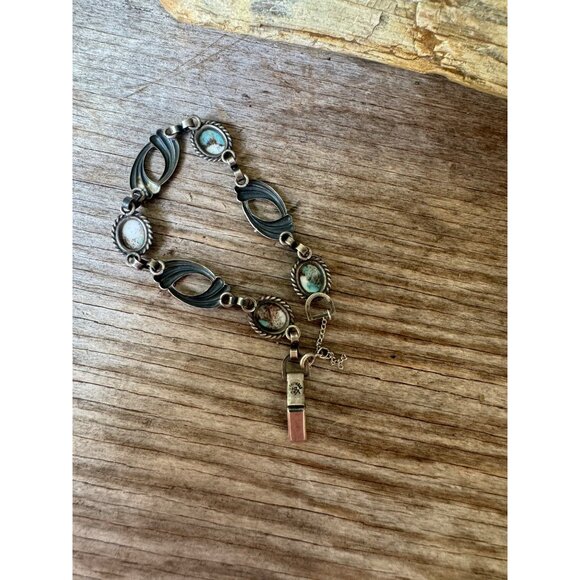 Vintage Van Dell Sterling Silver And Faux Turquoise Bracelet 9.48g - Picture 5 of 6